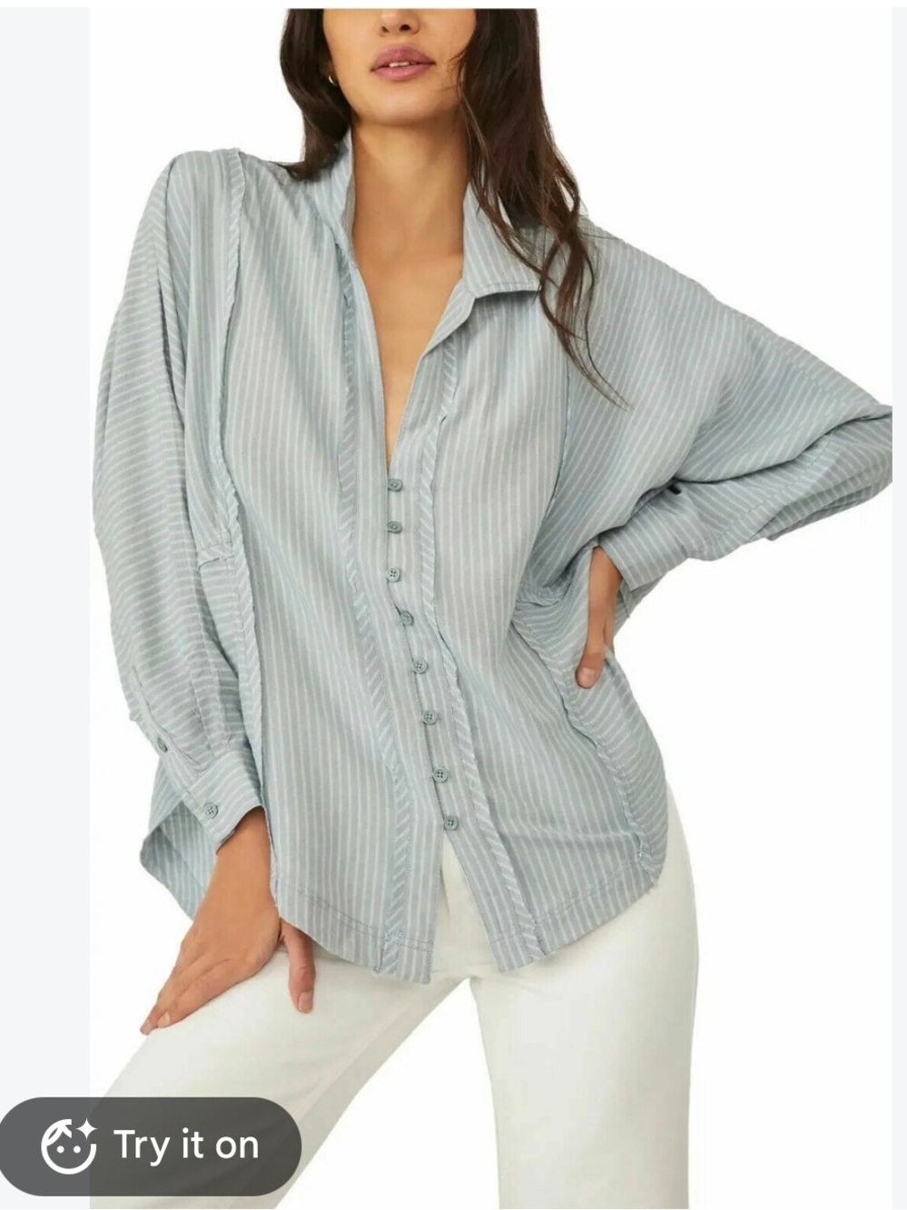 We The Free Pale Blue Striped Button-Down Dolman Shirt Size M